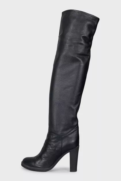 Black leather over-the-knee boots with heels