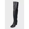 Black leather over-the-knee boots with heels