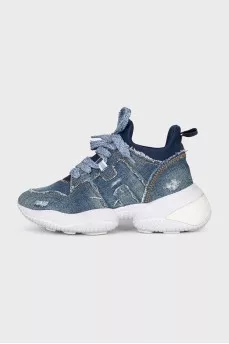 Lace-up denim sneakers