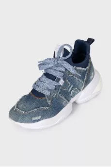 Lace-up denim sneakers