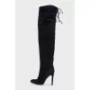 Black suede stiletto heeled over-the-knee boots
