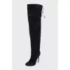Black suede stiletto heeled over-the-knee boots