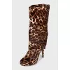 Heeled boots made of shaggy leather