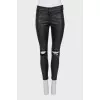 Leather trousers with distressed knees