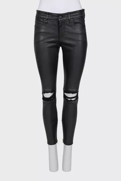 Leather trousers with distressed knees