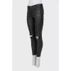Leather trousers with distressed knees