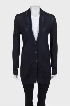 Blue wool cardigan with sequins