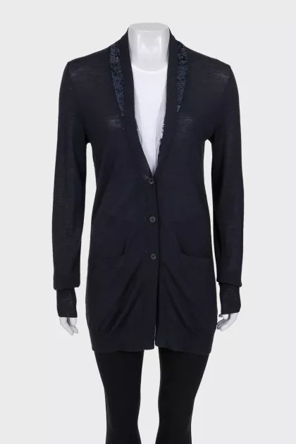 Blue wool cardigan with sequins