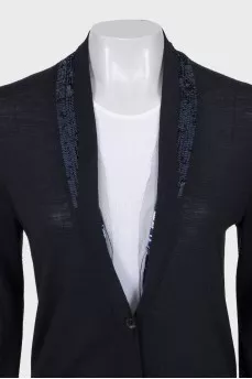 Blue wool cardigan with sequins