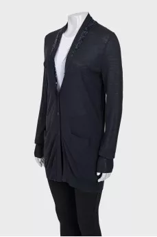 Blue wool cardigan with sequins