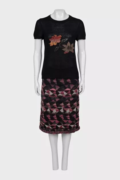 Geometric print skirt suit