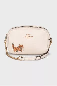 White leather bag with print