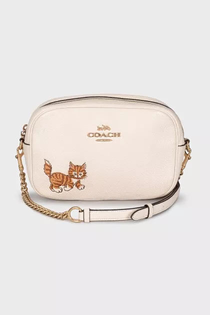 White leather bag with print
