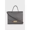 Gray leather satchel bag