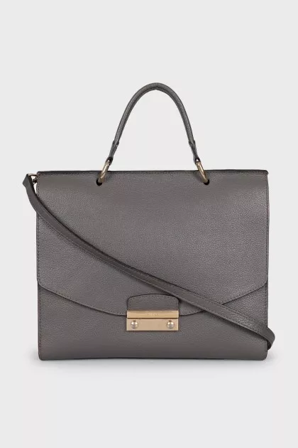 Gray leather satchel bag