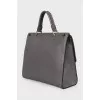 Gray leather satchel bag