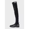 Over-the-knee boots made of textile and leather