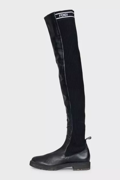 Over-the-knee boots made of textile and leather