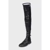 Over-the-knee boots made of textile and leather