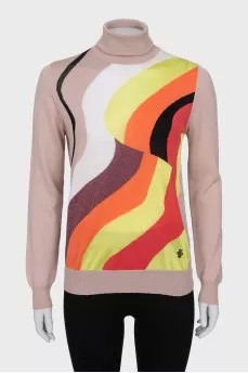 Beige turtleneck with print