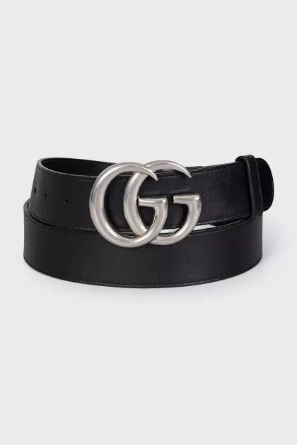 Men's leather belt with a signature buckle