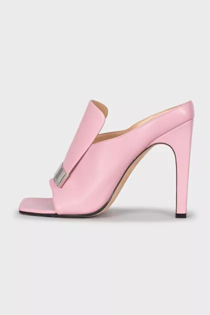Pink mules with a shaped heel