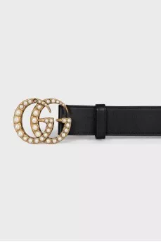 Leather belt with decorated buckle