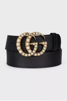 Leather belt with decorated buckle