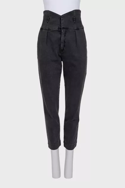 Gray jeans with a shaped waistband