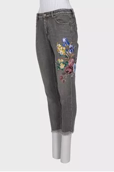 Mid-rise jeans with embroidery