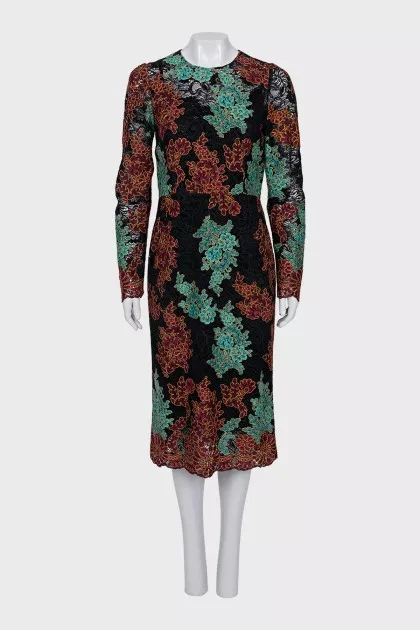 Lace dress with floral print