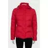 Red jacket with a detachable hood