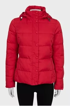Red jacket with a detachable hood