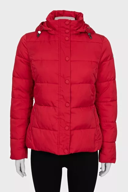 Red jacket with a detachable hood