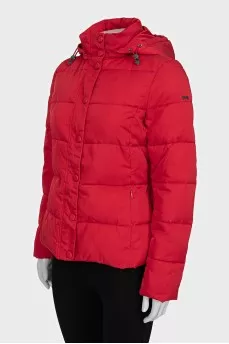 Red jacket with a detachable hood