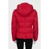 Red jacket with a detachable hood