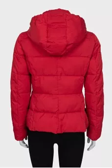 Red jacket with a detachable hood