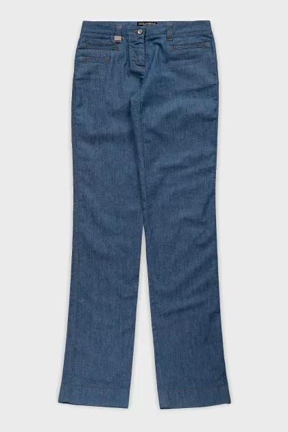 Blue straight jeans with a zipper
