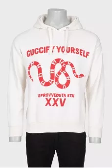 Men's white hoodie with print