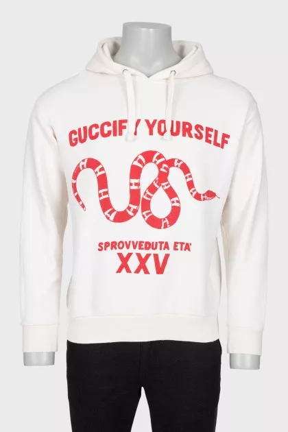 Men's white hoodie with print