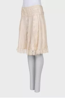 Silk skirt with embroidery decorated with lace
