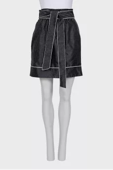 Silk skirt with a small print and a belt