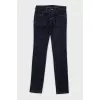 Blue straight-leg jeans with a zipper