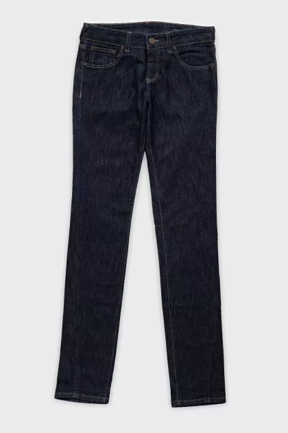 Blue straight-leg jeans with a zipper