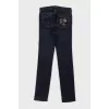 Blue straight-leg jeans with a zipper