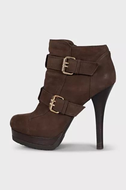 Brown leather ankle boots