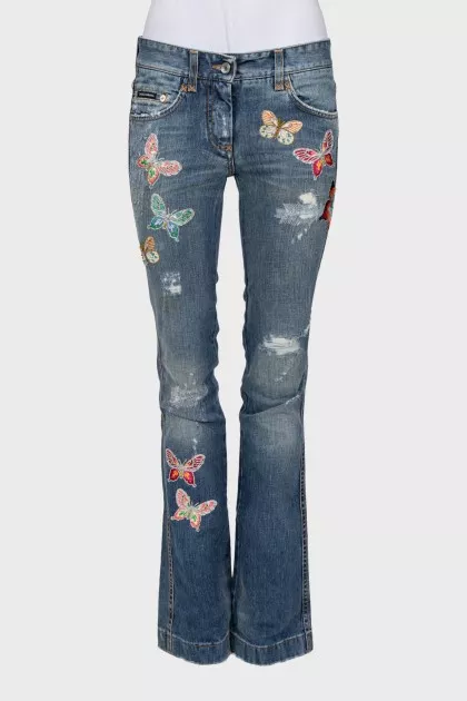 Flared jeans with embroidery and beads