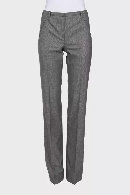 Straight-leg gray trousers with a small print