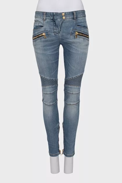 Low-rise jeans with textured stripes