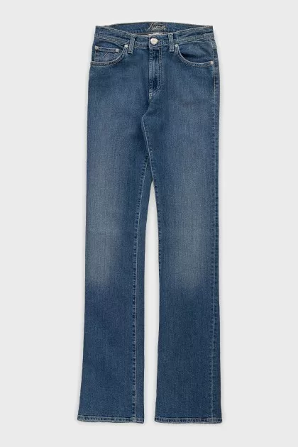 Mid-rise distressed jeans